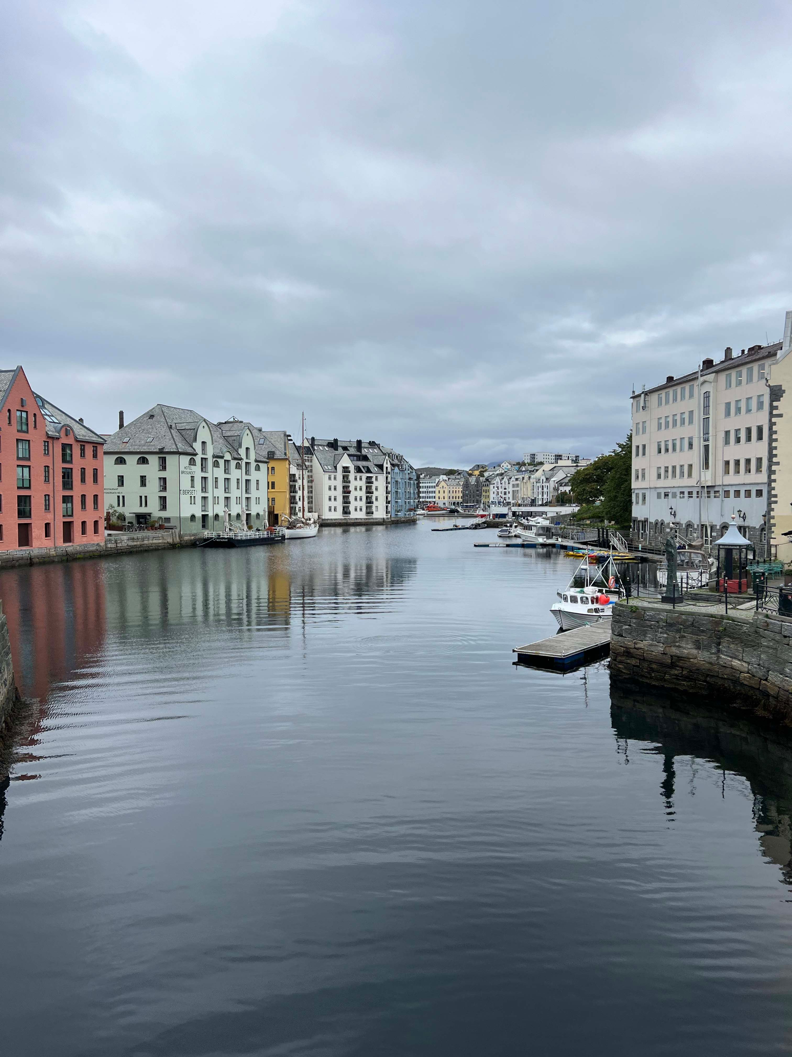 Houses along the water in Ålesund. 