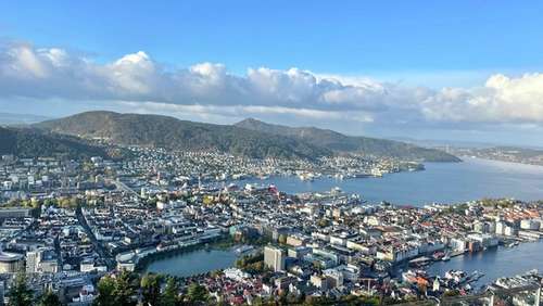 View of the city Bergen from the top of Mount Fløyen.