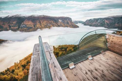 Stegastein viewpoint overlooking the mountains.