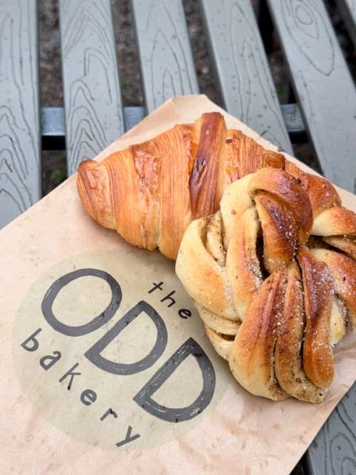 Delicious baked goods from The Odd Bakery - croissant and cardamom bun.