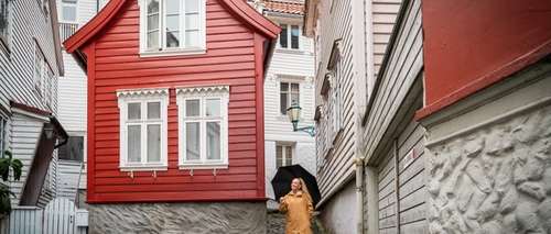 A woman in Bergen's narrow streets.