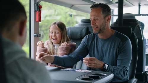 Familie på tur i dobbeldekker