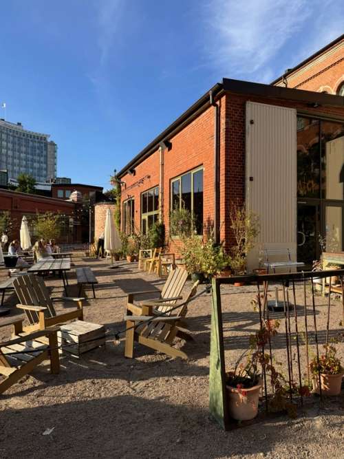 Aster's outdoor seating area in the sun.