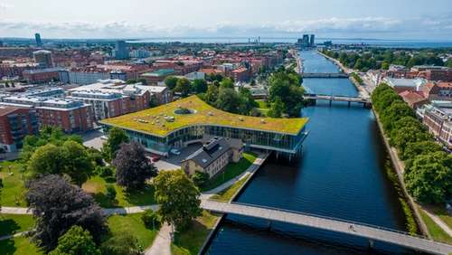 Drönarbild över Halmstad sommartid
